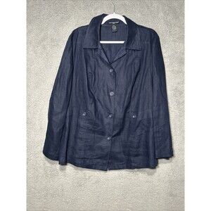 Saint Tropez West Woman Size 18W 100% Linen Navy Shirt Blouse or Jacket
